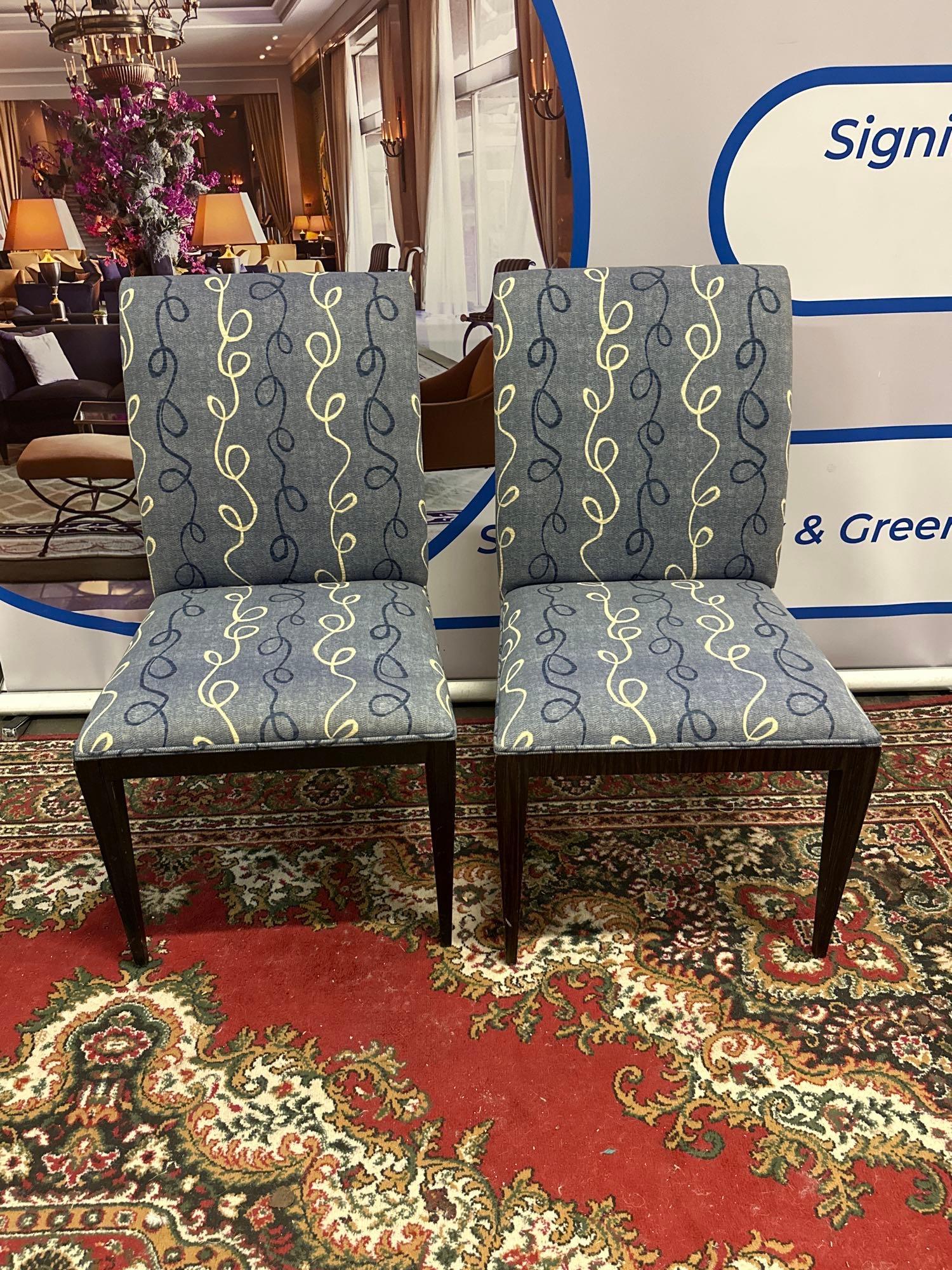 A Pair Of Upholstered Side Or Dining Chairs, The Slightly Curved Back And Seat Pad Upholstered In