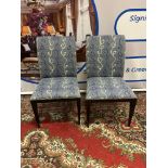 A Pair Of Upholstered Side Or Dining Chairs, The Slightly Curved Back And Seat Pad Upholstered In