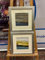 A Set Of 2 x Glazed And Framed Abstract Prints Mounted In A Cushioned Silver Frame 45 x 46cm (Ref