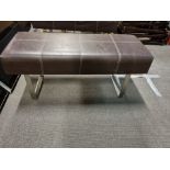 Vintage Brown Stitched Leather Bench With Polished Steel Legs 1400 x 400 x 420mm