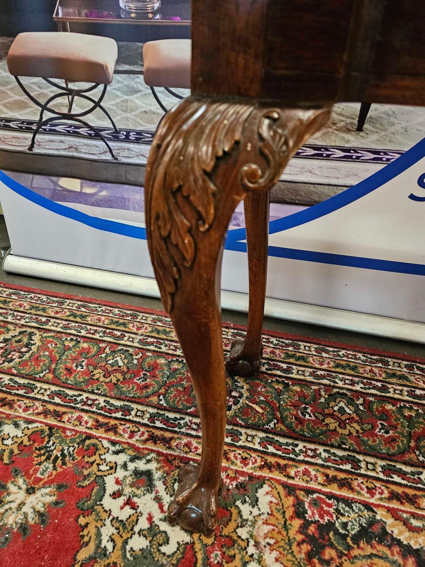 A George II Style Mahogany Tea Table With Central Drawer On Carved Acanthus Knees And Ball Claw Feet - Image 5 of 6