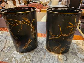 2 x Luxury Hotel Painted Pattern Metalwaste Paper Bins