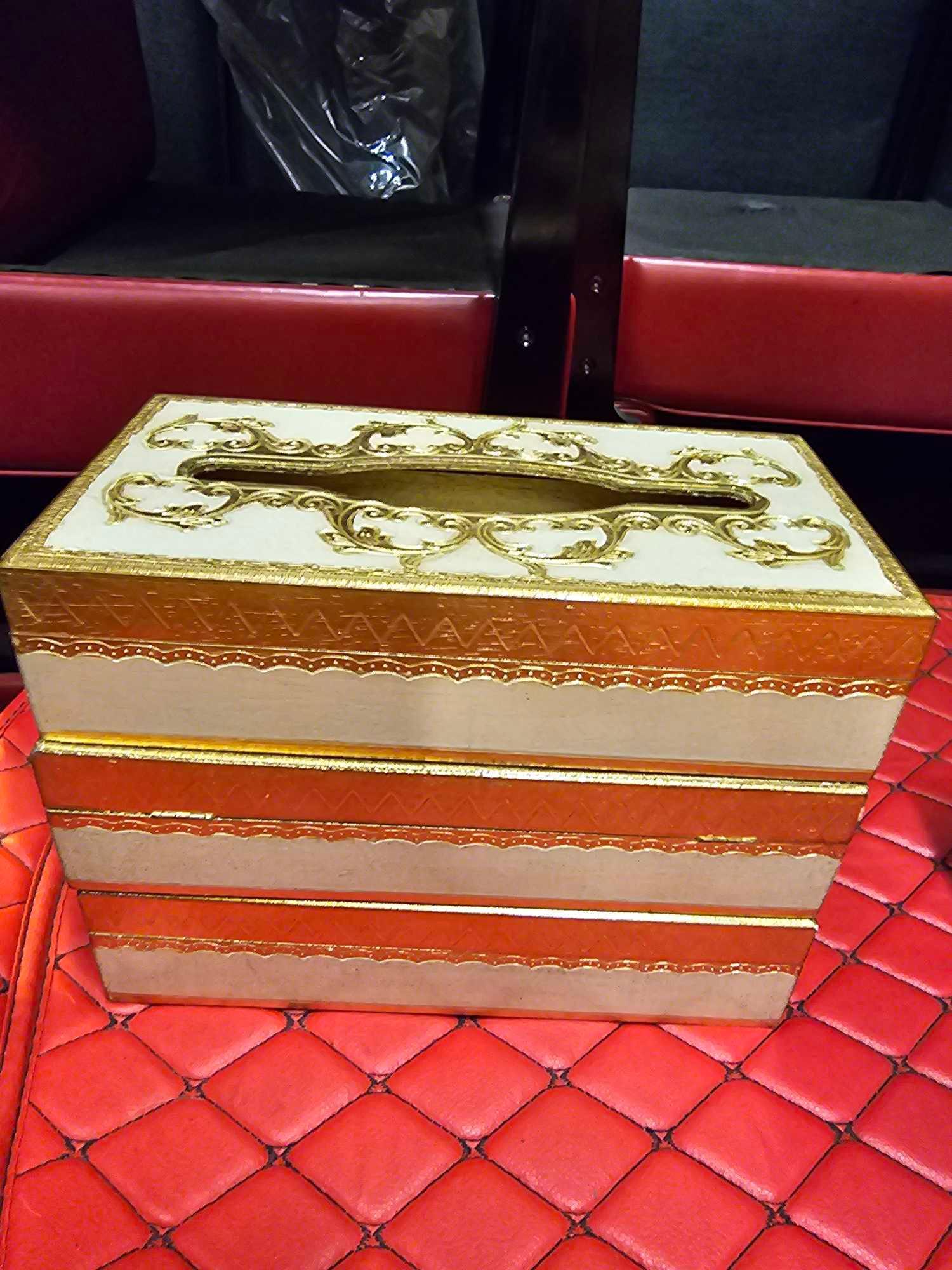 3 x Deluxe Vintage Hinged Tissue Box Cover With Gold Gilt Highlights Made In Italy 28cm - Image 2 of 3