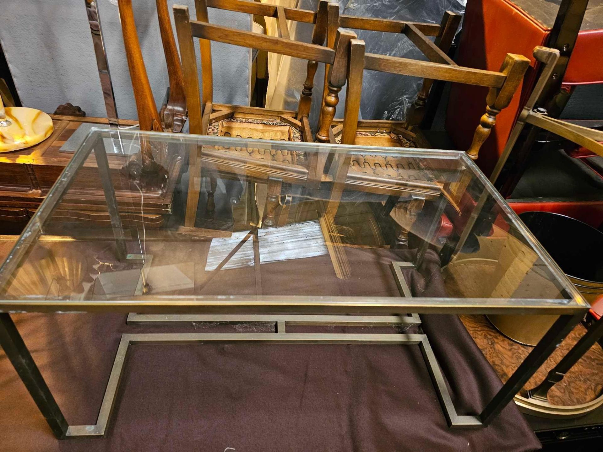A Rectangular Coffee Table Polished Brass Frame With Clear Glass Top 90 x 50 x 42cm - Image 3 of 3