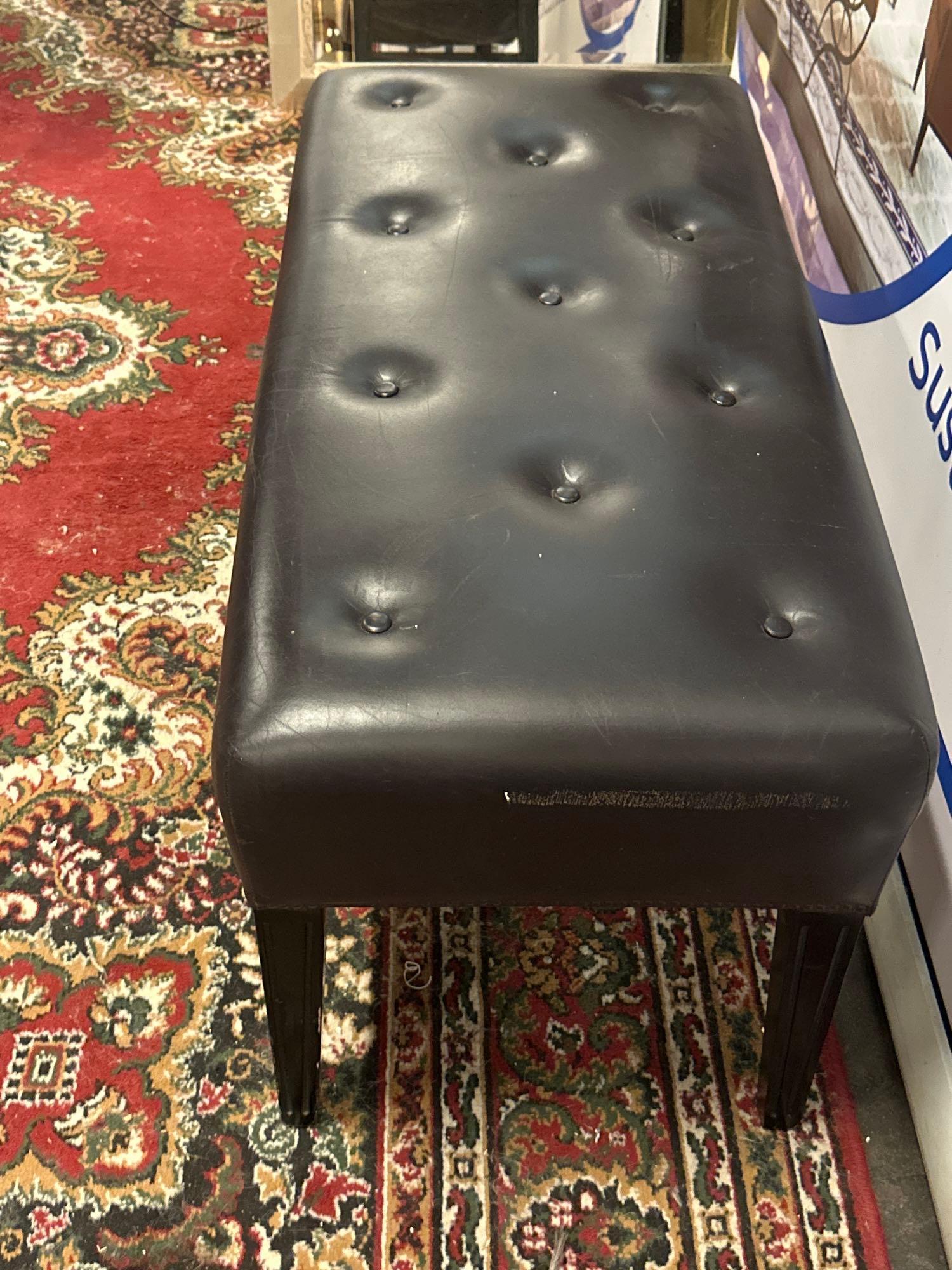 A Tufted Leather Dressing Bench On Hardwood Frame With Scroll Apron In Antique Brown Leather 100 x - Image 3 of 5