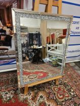 Westmoore Silver Mirror With A Thick Silver Glitter Framing, This Mirror Is A Full Of Glamour. The