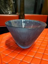 A Large Blue Glass Frosted Serving Bowl