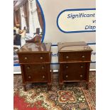 A Pair Of Walnut Three Drawer Bedside Cabinets With Glass Top, Brass Drawer Pulls Bespoke For The