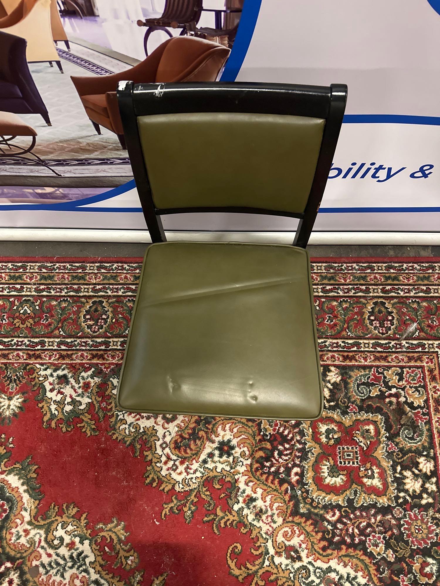 Green Leather Side Chair A Green Leather Upholstered Side Chair On Polished Sold Wood Frame 48 x - Image 2 of 5