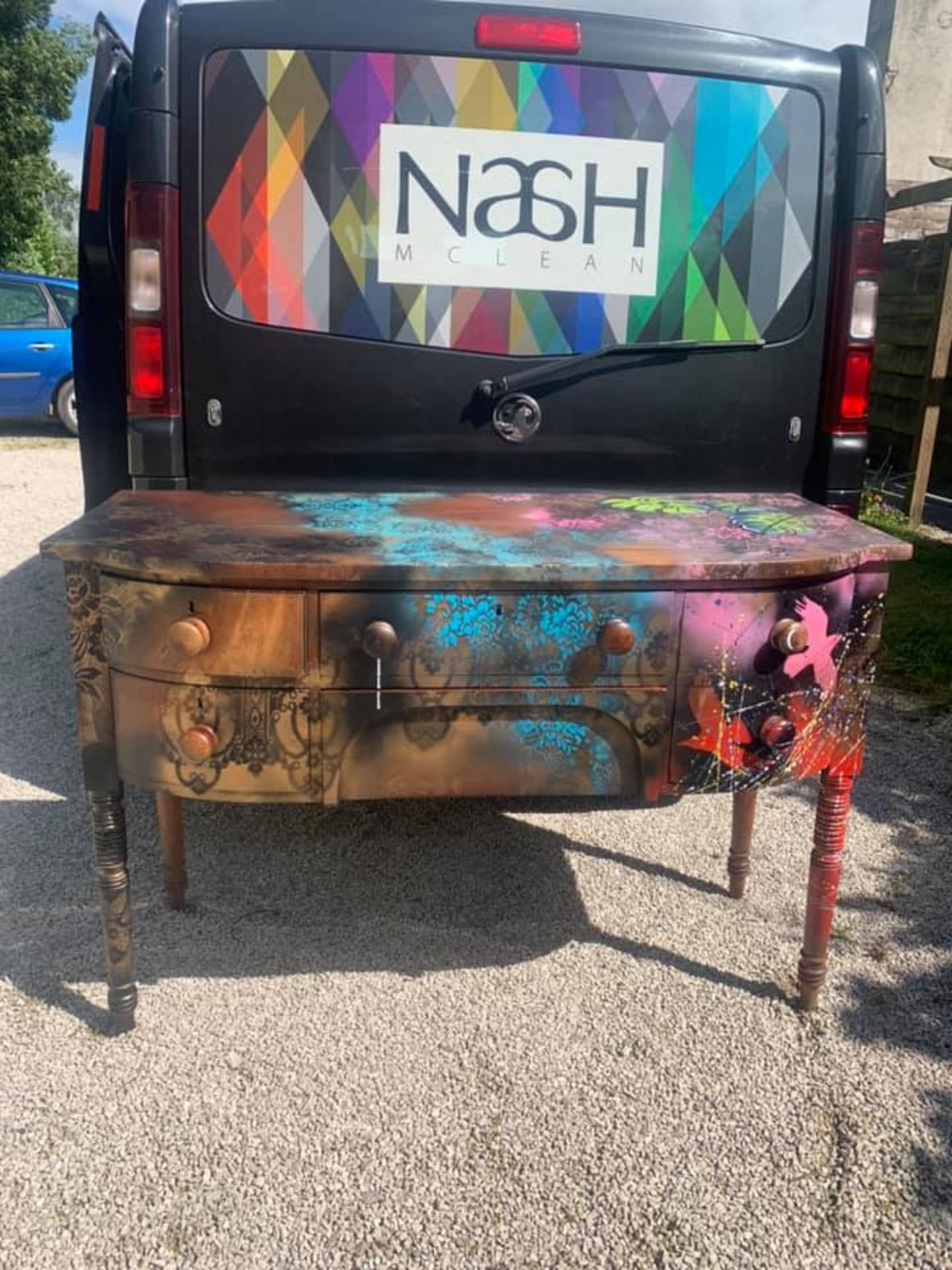 A Hand Painted Upcycled Contemporary Sideboard With Four Drawers Vibrant And Contemporary Piece Of