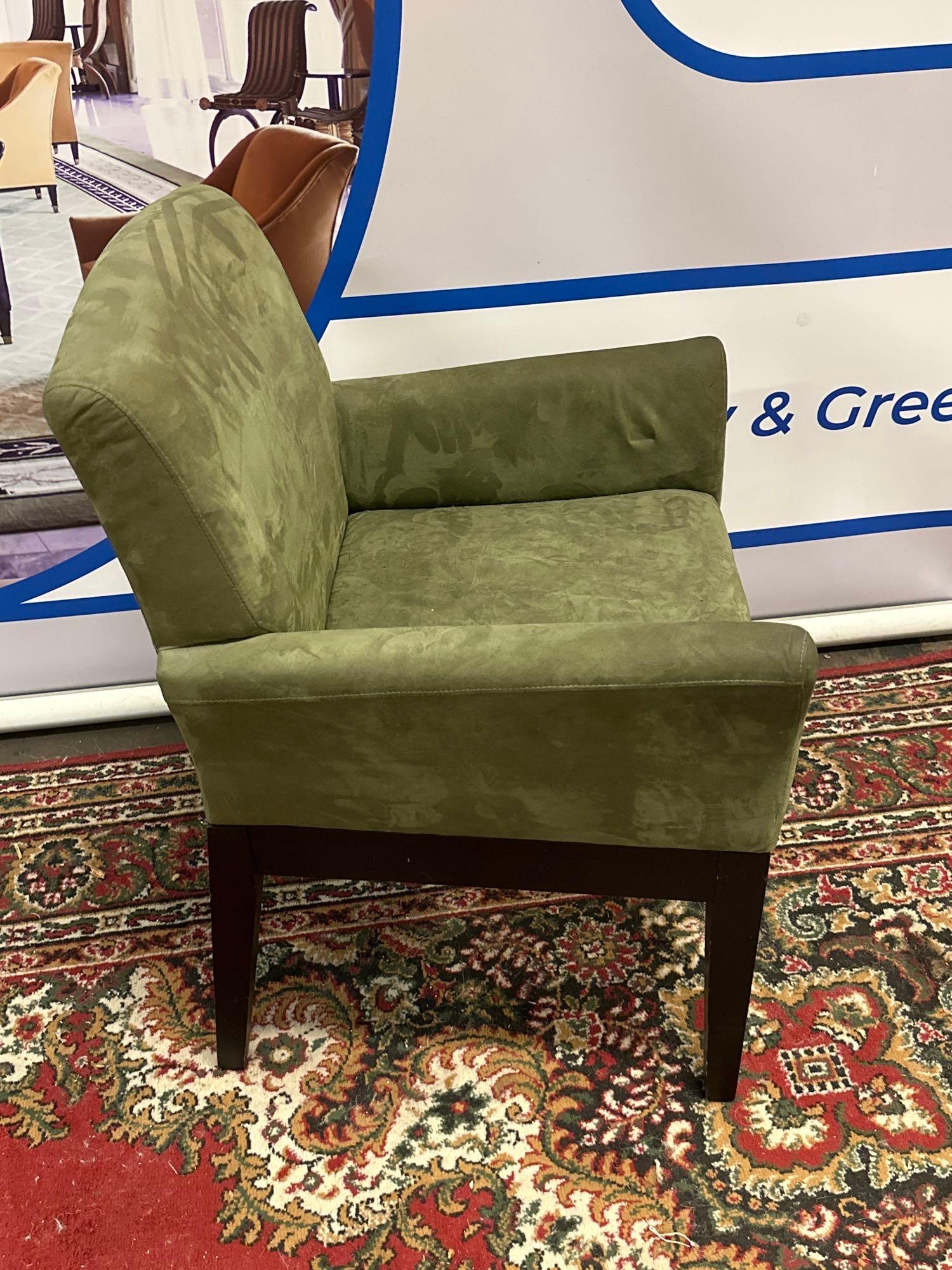 Accent Chair Upholstered In A Green Suede Fabric On Dark Wooden Frame 64 x 55 x 87cm - Image 2 of 5
