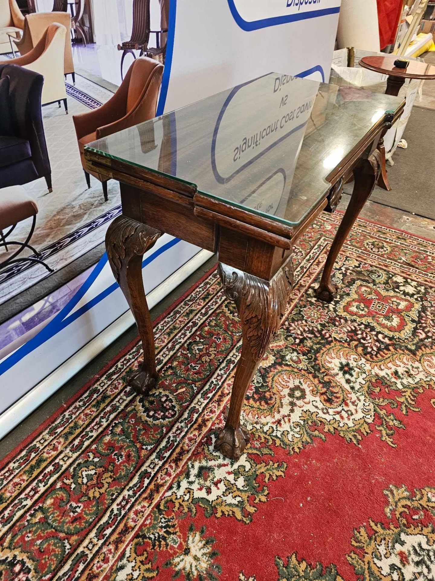 A George II Style Mahogany Tea Table With Central Drawer On Carved Acanthus Knees And Ball Claw Feet - Image 3 of 6