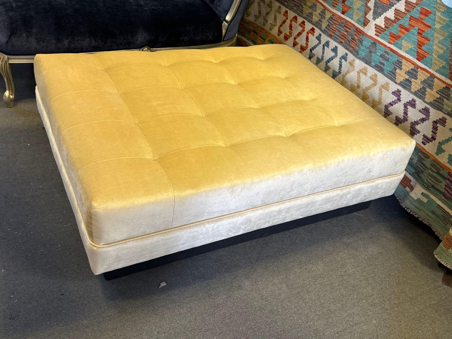 Pin Tuck Extra Large Bespoke Golden Yellow Footstool Coffee Table Ottoman Plush Upholstered - Image 3 of 6