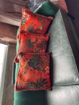3 x Scatter Cushions In A Luxurious Velvet Tropical Jungle Print 45 x 40cm