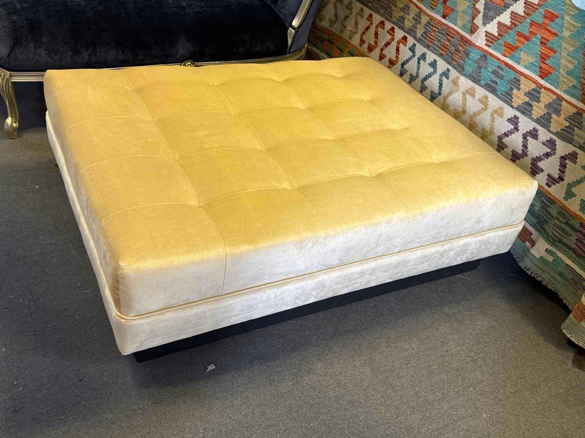 Pin Tuck Extra Large Bespoke Golden Yellow Footstool Coffee Table Ottoman Plush Upholstered - Image 6 of 6