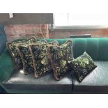 A Set Of 4 x Scatter Cushions In Boho And Co Arcadian Woods/Green Velvet Printed On Luxurious Cotton
