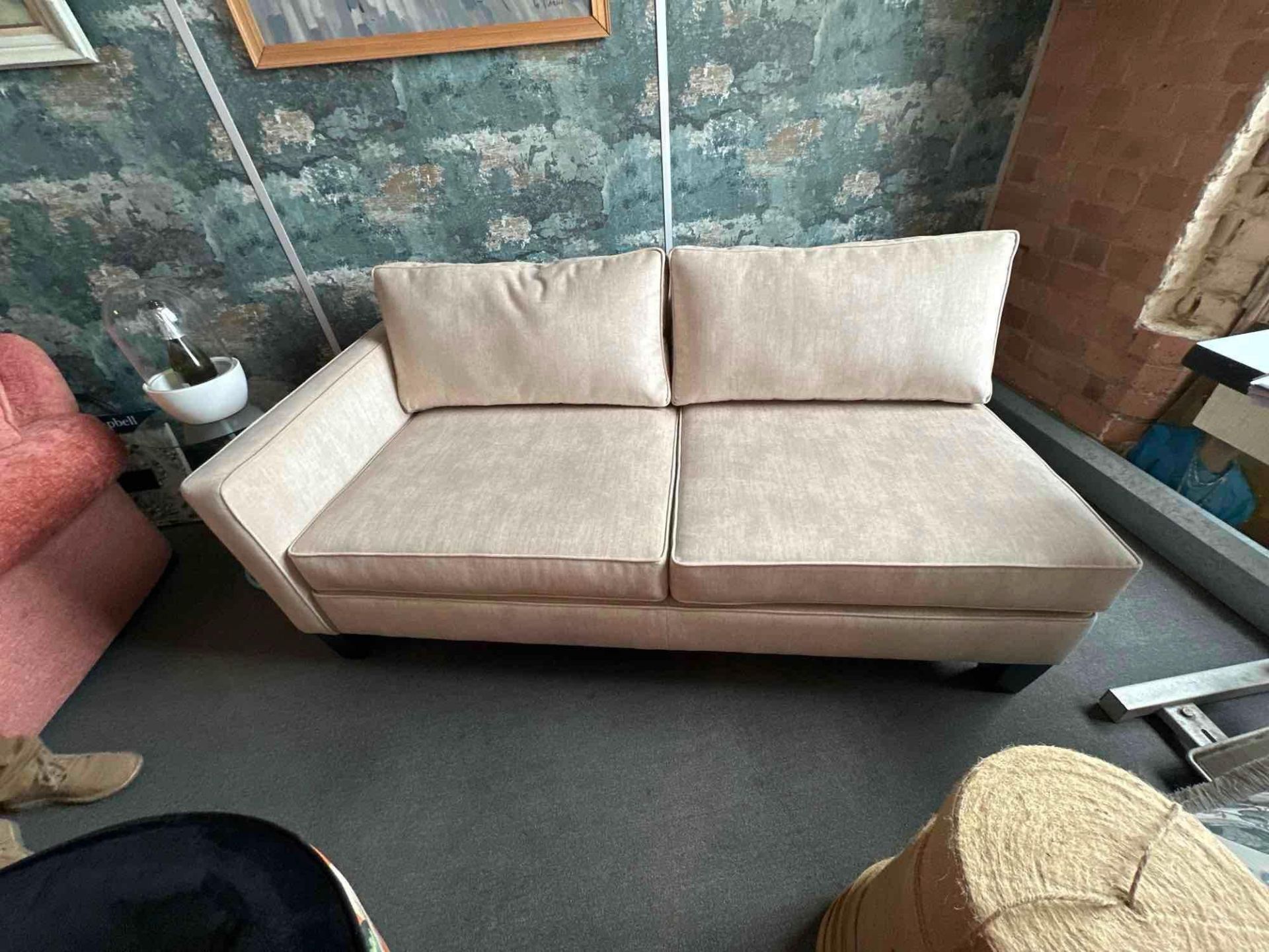 A Two Seater Module Single Left Hand Facing Arm Sofa Upholstered In John Brown Fabric With Piping - Image 3 of 4