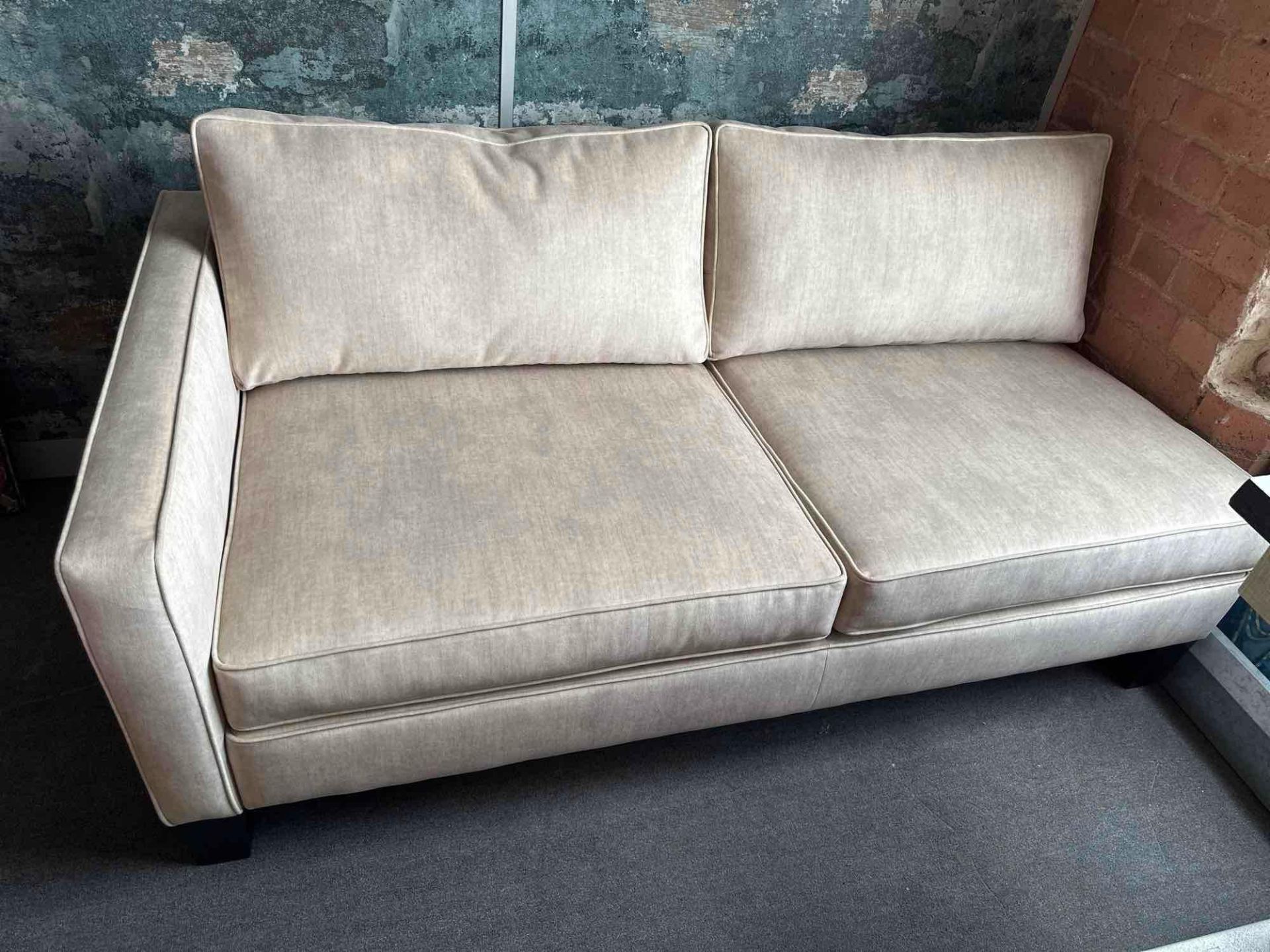 A Two Seater Module Single Left Hand Facing Arm Sofa Upholstered In John Brown Fabric With Piping - Image 2 of 4
