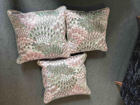 A Set Of 3 x Scatter Cushions In Blendworth Plume Embroidery Blush This Lovely Design Features An