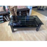 Rectangular Black Glass Coffee Table With Shelf. This Masterpiece Beautifully Melds Form And