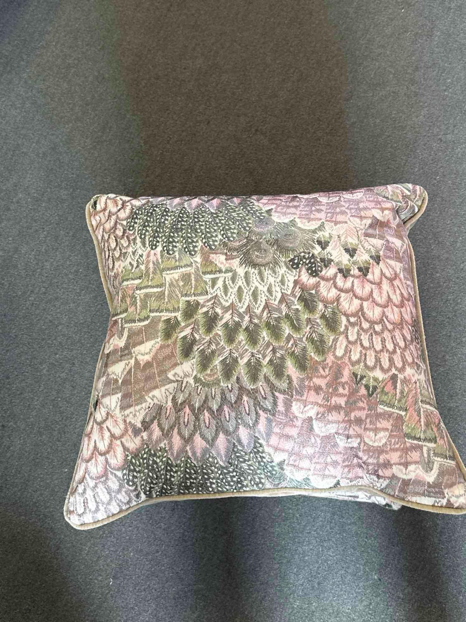 A Set Of 3 x Scatter Cushions In Blendworth Plume Embroidery Blush This Lovely Design Features An - Image 2 of 3