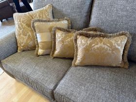 4 x Scatter Cushions In Gold Damask Fabric As Photographed