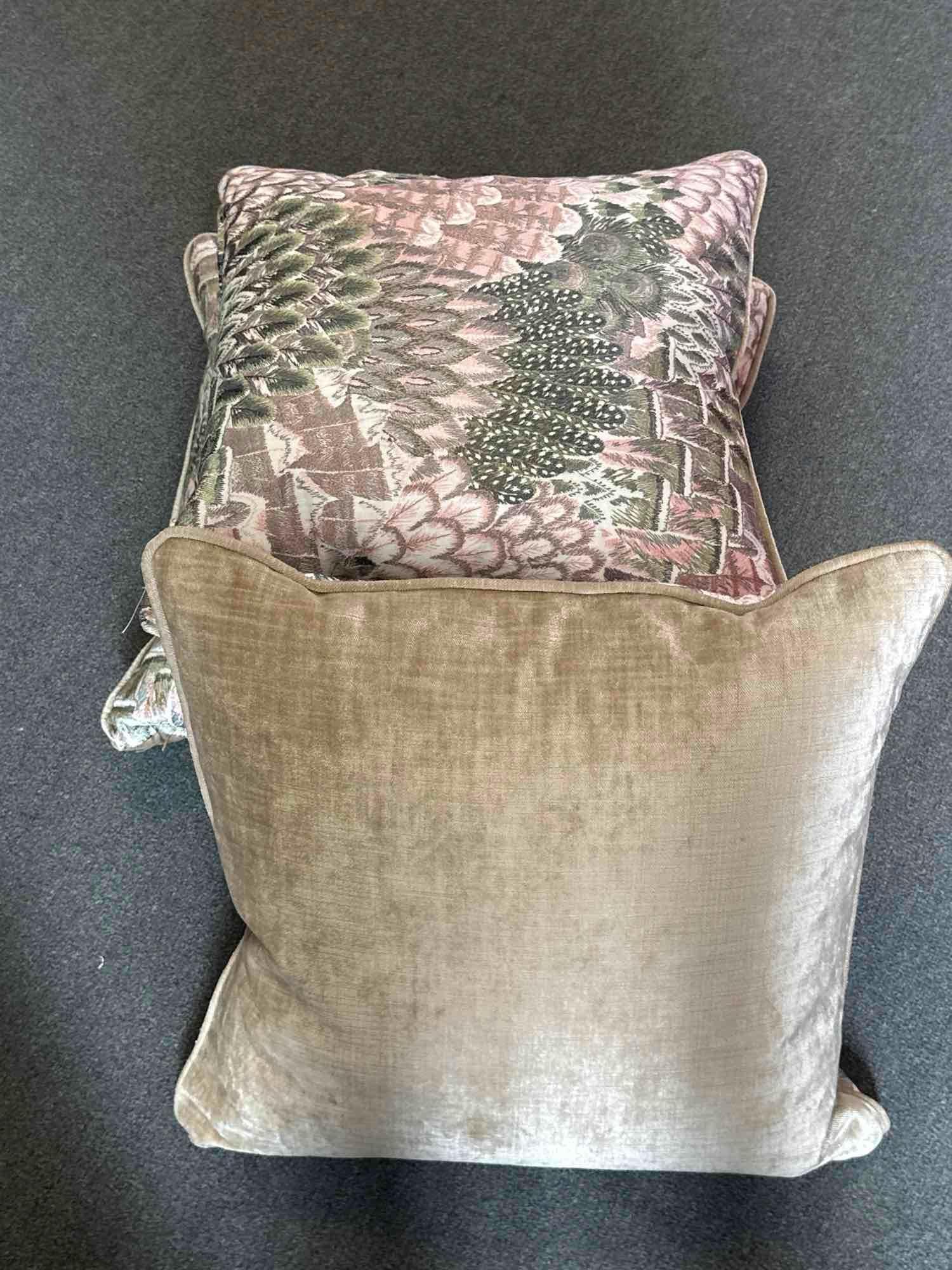 A Set Of 3 x Scatter Cushions In Blendworth Plume Embroidery Blush This Lovely Design Features An - Image 3 of 3