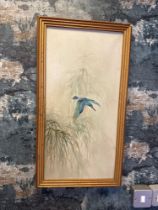 A Pair Of Vintage Ornithological Possibly Japanese Original Paintings On Canvas Signed Mai Framed 35