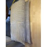 2 x Large Linen Floor Cushions In Cambridge Denim Blue Ticking Stripe 100 x 50cm