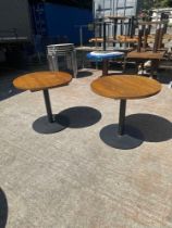 Circular Dark Oak Top Restaurant Dining Table On A Black Cast Single Pedestal Base 80 x 77cm