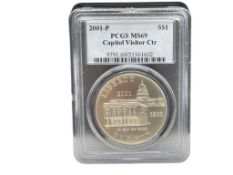 2001-P U.S. CAPITOL VISITOR CENTER SILVER DOLLAR PCGS MS69