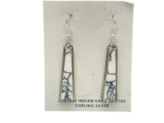 AVERY NORTON NAVAJO STERLING SILVER WHITE BUFFALO DANGLE EARRINGS
