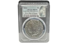 2021 U.S. MORGAN SILVER DOLLAR 100TH ANNIVERSARY PCGS MS70 FIRST DAY OF ISSUE