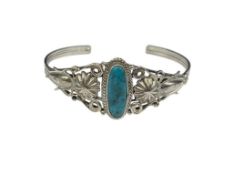 SHERYL MARTINEZ NAVAJO STERLING SILVER TURQUOISE CUFF BRACELET