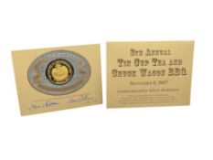8TH ANNUAL TIN CUP TEA AND CHUCK WAGON BBQ GOLD PLATED .999 FINE SILVER COMMEMORATIVE MEDALLION