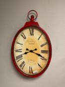 RUSTIC DEEP RED METAL FRAME AND GLASS WALL CLOCK