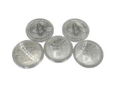 FIVE .999 FINE SILVER BITCOIN SILVER ROUNDS
