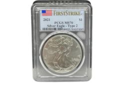 2021 AMERICAN SILVER EAGLE TYPE 2 PCGS MS70 FIRST STRIKE