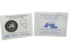 6TH ANNUAL TIN CUP TEA AND CHUCK WAGON BBQ .999 FINE SILVER COMMEMORATIVE MEDALLION FROM CARSON C...