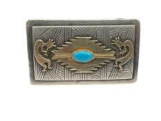 NAVAJO STERLING SILVER AND 14K YELLOW GOLD KOKOPELLIA BELT BUCKLE BY LEONARD NEZ