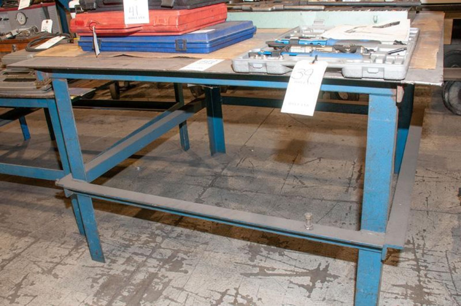 Steel table approx. 48" x 48 1/2" x 30 1/4"T (NO Contents steel table only)