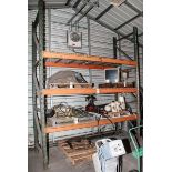 (1) section pallet rack, (2) approx. 42" x 12' uprights, (6) 9' load beams, wire decking
