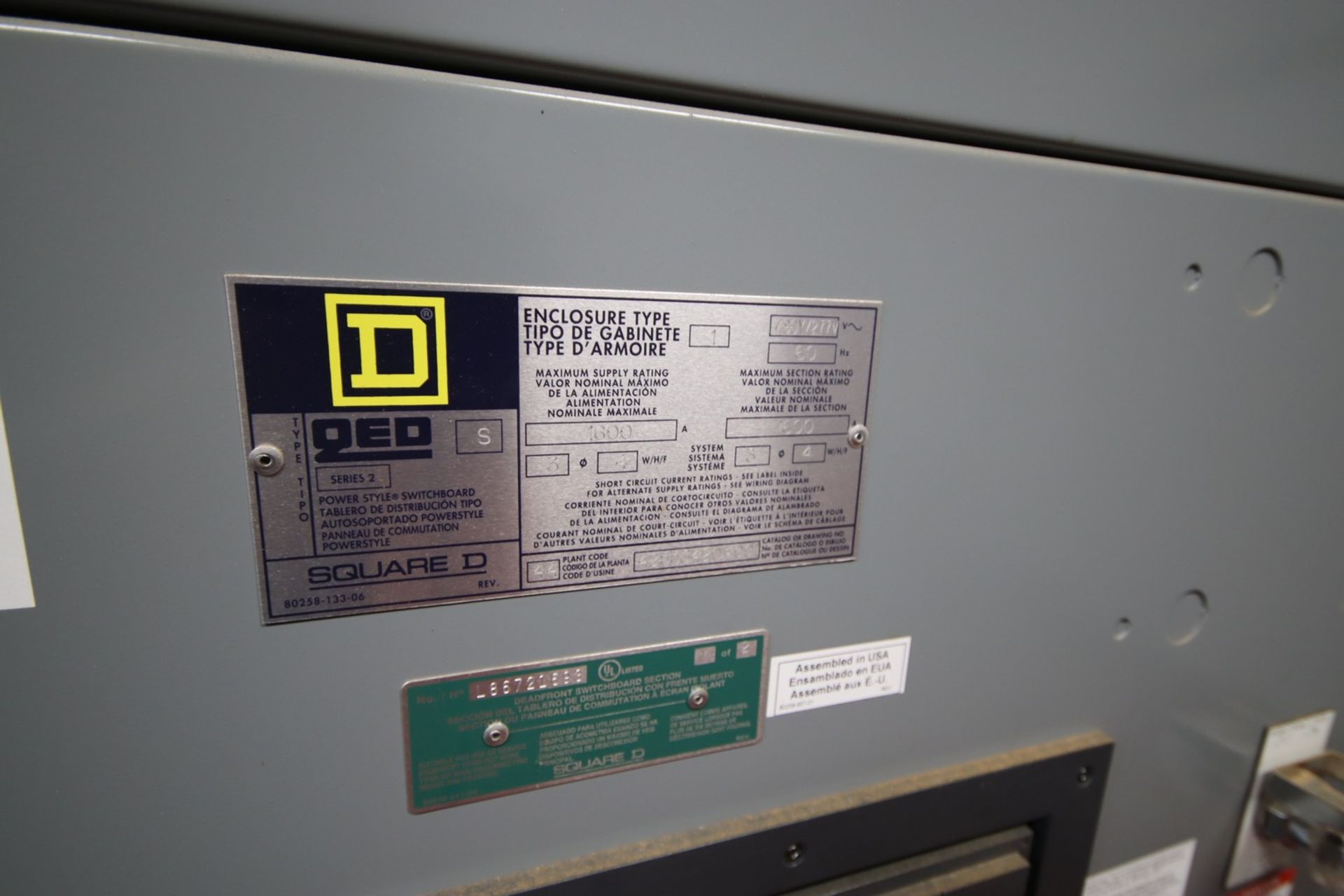 2019 Square D 1600 Amp 2 Column Switchgear, QED-S Series 2, 480Y/277V - Image 2 of 7