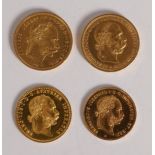 Vier Goldmünzen Österreich/Ungarn