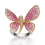 Schmetterlingsring mit pinken Saphiren und Brillanten