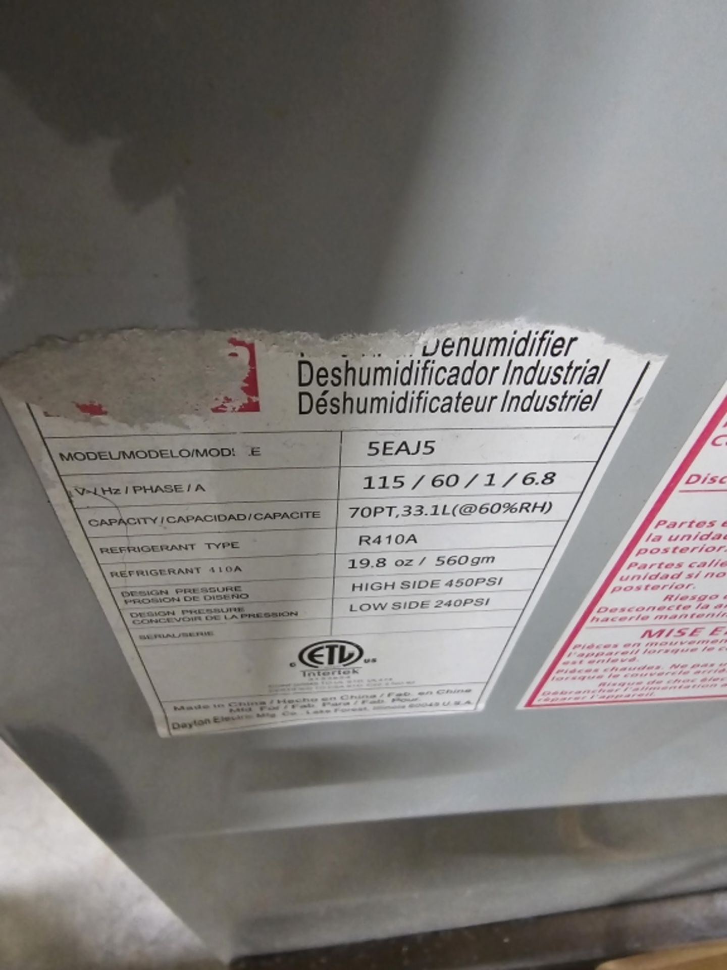 Dayton Industrial Dehumidifier - Image 4 of 5