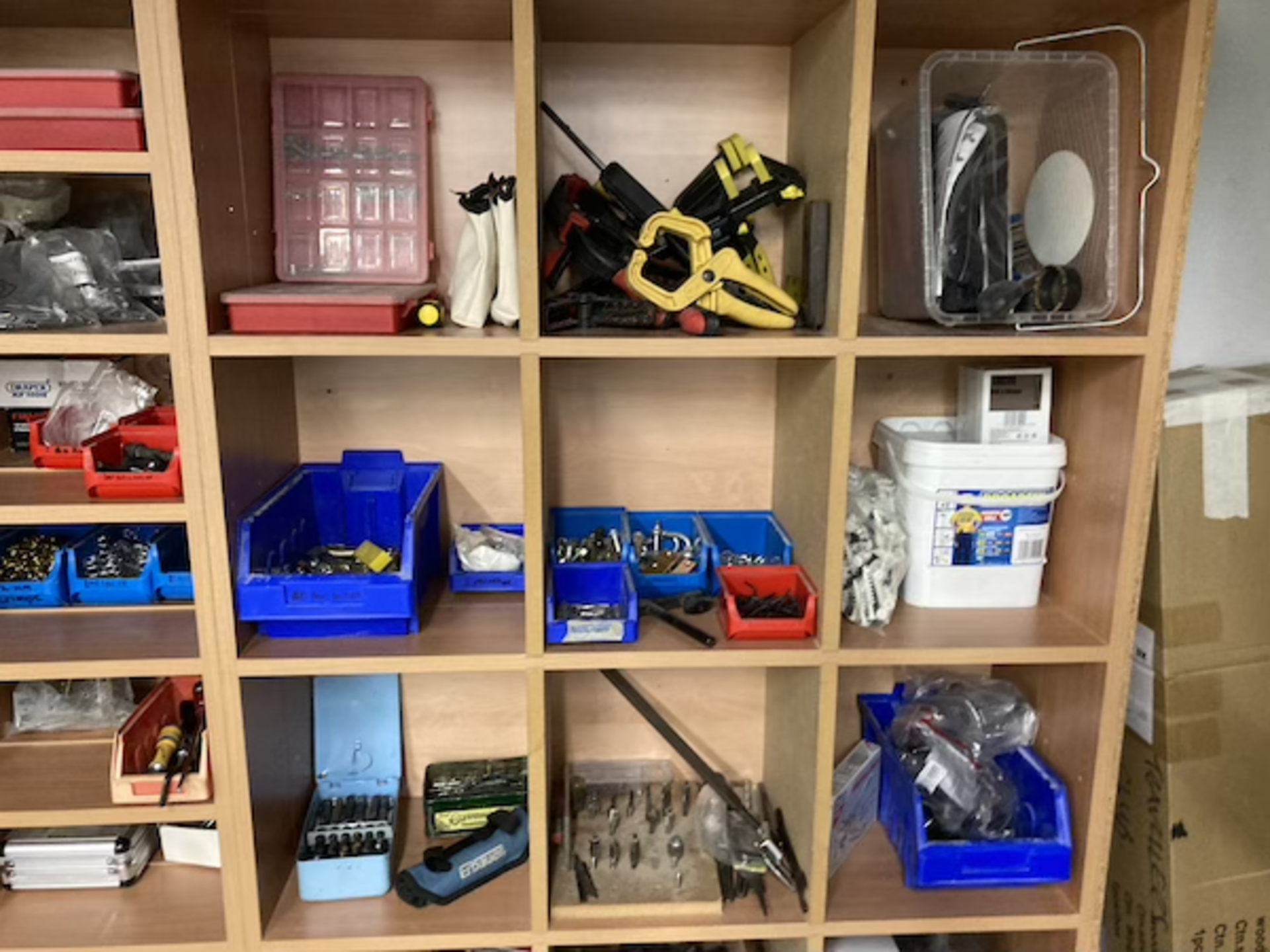 Wooden pigeon hole small parts storage unit with contents, as lotted - Image 6 of 7