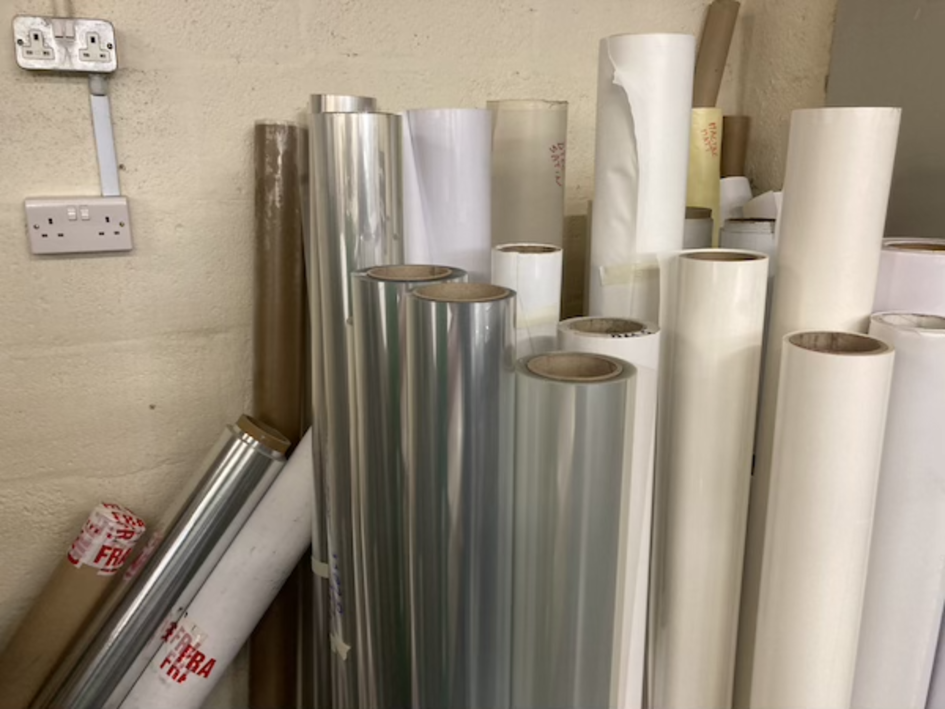 A quantity of white vinyl and paper part rolls, various sizes as lotted - Image 2 of 3