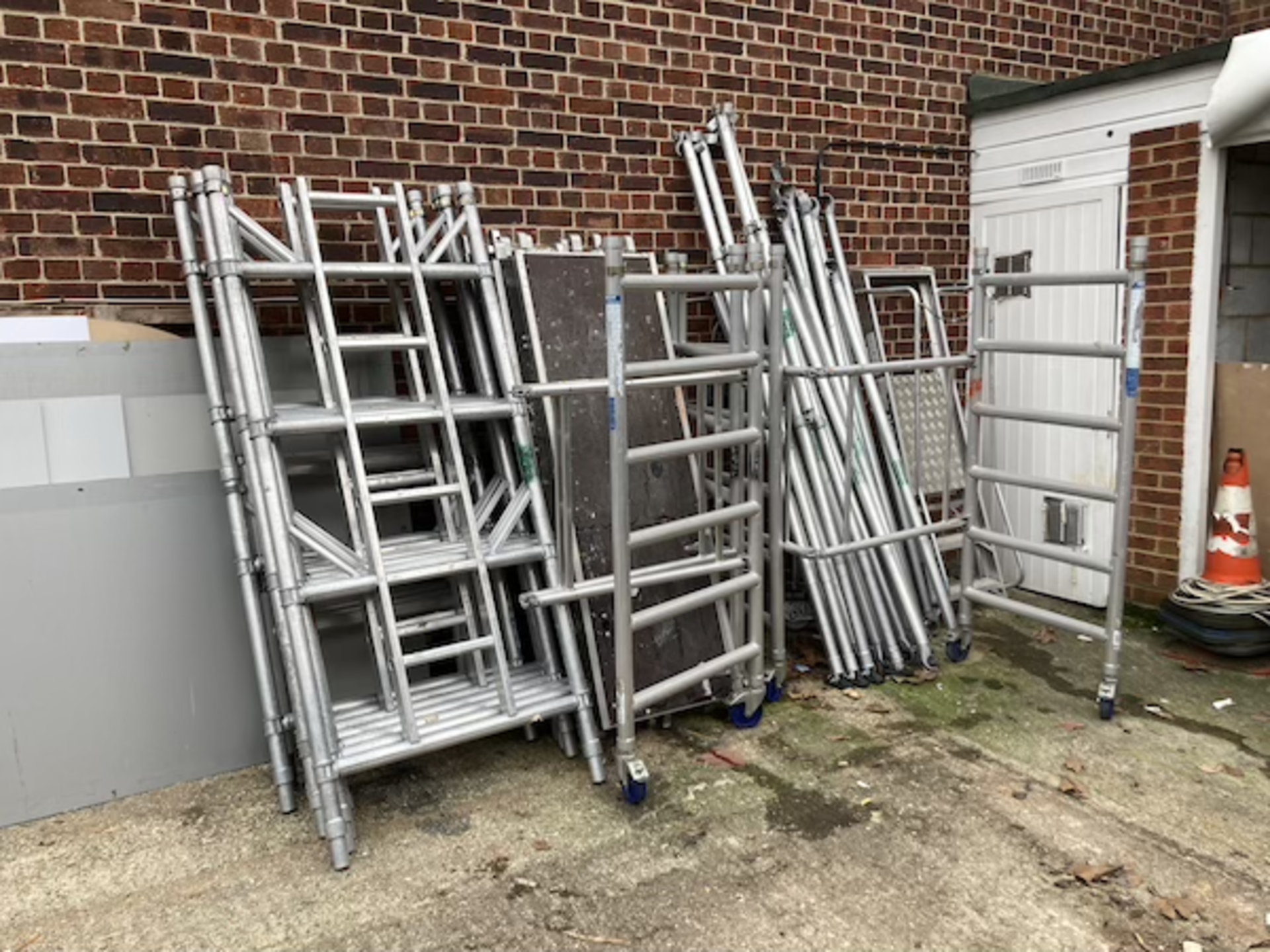 Lyte scaffold tower (dismantled) to include: uprights, internal ladder sections, working platform, a