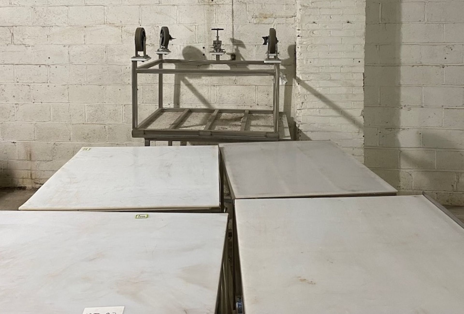 Lot of six Stainless Tables with Plastic Tops - Image 3 of 5